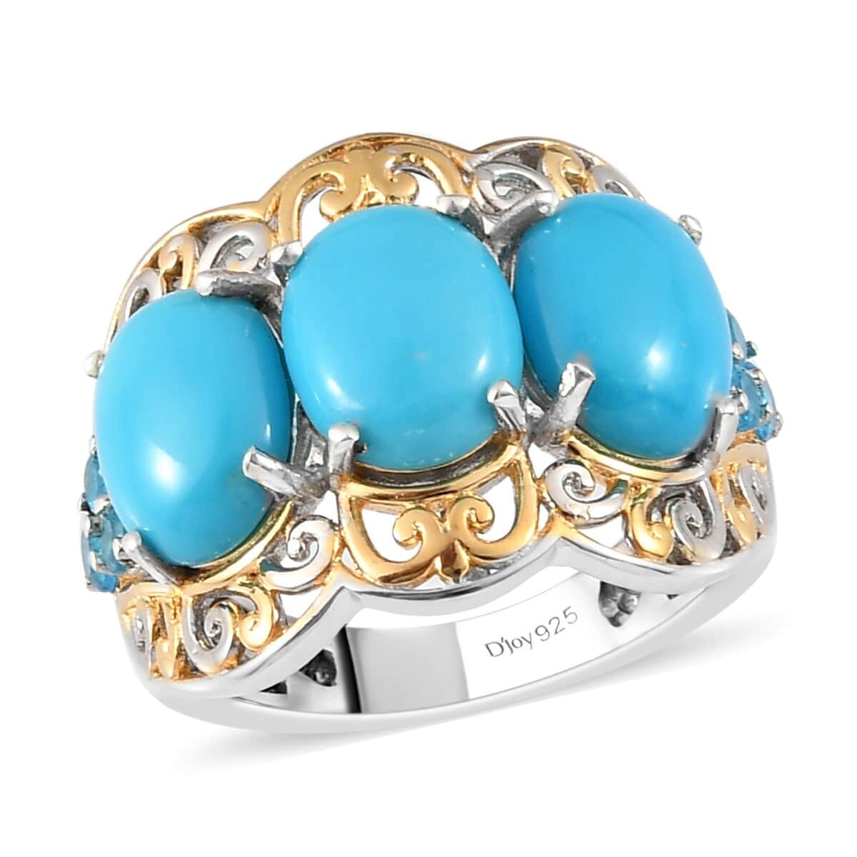 Premium American Natural Sleeping Beauty Turquoise and Neon Apatite Cluster Ring in Vermeil YG and Platinum Over Sterling Silver (Size 5.0) 4.50 ctw image number 0
