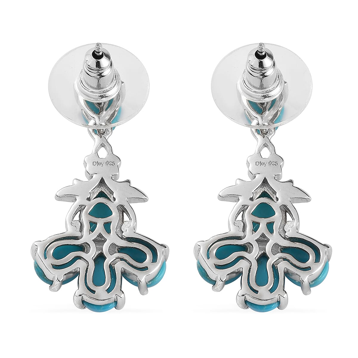 Sleeping Beauty Turquoise Dangling Earrings in Vermeil YG and Platinum Over Sterling Silver 6.50 ctw image number 3