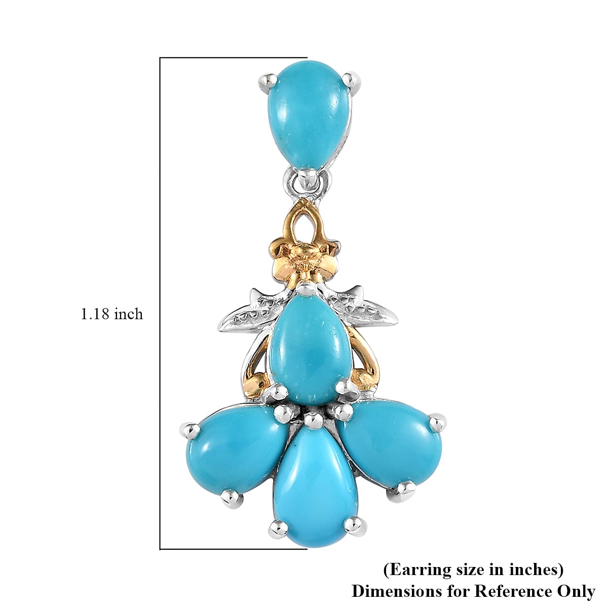 Sleeping Beauty Turquoise Dangling Earrings in Vermeil YG and Platinum Over Sterling Silver 6.50 ctw image number 4