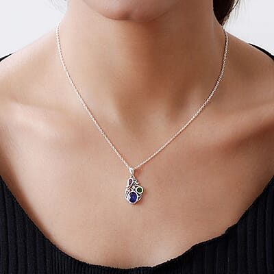 Artisan Crafted Tanzanian Blue Spinel (DF) and Multi Gemstone Fancy Pendant in Sterling Silver 2.00 ctw