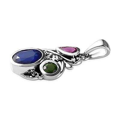Artisan Crafted Tanzanian Blue Spinel (DF) and Multi Gemstone Fancy Pendant in Sterling Silver 2.00 ctw
