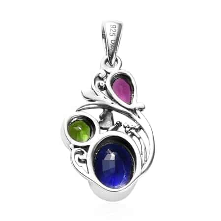 Artisan Crafted Tanzanian Blue Spinel (DF) and Multi Gemstone Fancy Pendant in Sterling Silver 2.00 ctw image number 4