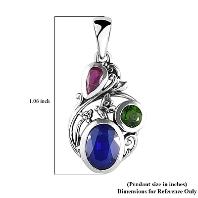 Artisan Crafted Tanzanian Blue Spinel (DF) and Multi Gemstone Fancy Pendant in Sterling Silver 2.00 ctw