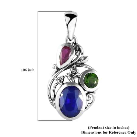 Artisan Crafted Tanzanian Blue Spinel (DF) and Multi Gemstone Fancy Pendant in Sterling Silver 2.00 ctw image number 5