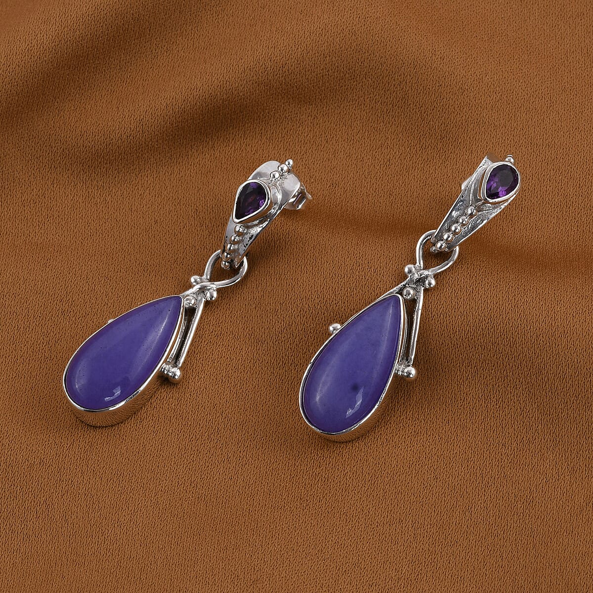 Sajen Silver Purple Aventurine, Amethyst Drop Earrings in Sterling Silver 9 Grams 17.40 ctw image number 1