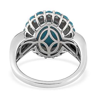 Sleeping Beauty Turquoise and Multi Gemstone Halo Ring in Rhodium & Platinum Over Sterling Silver (Size 10.0) 3.75 ctw