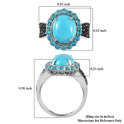 Sleeping Beauty Turquoise and Multi Gemstone Halo Ring in Rhodium & Platinum Over Sterling Silver (Size 10.0) 3.75 ctw