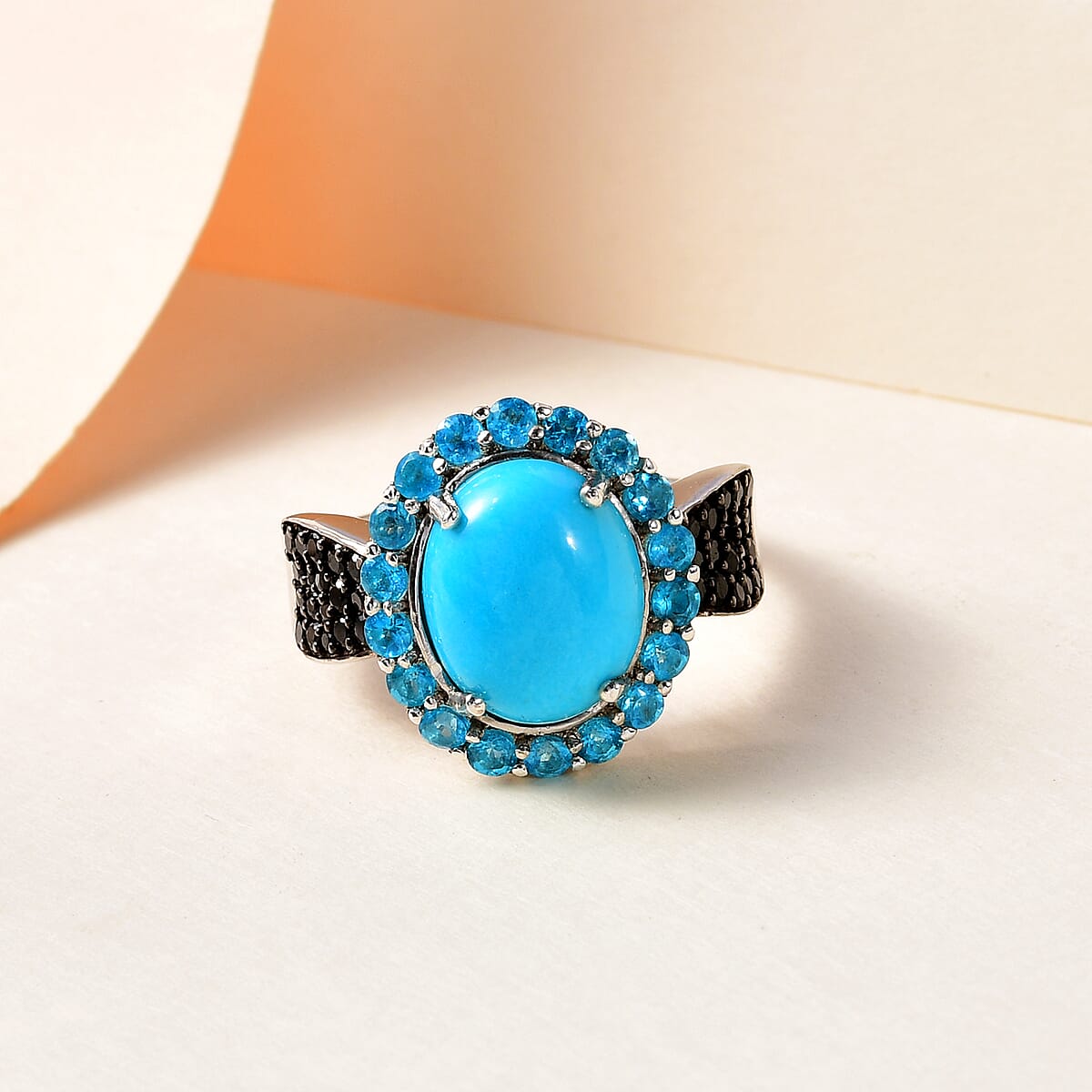 Sleeping Beauty Turquoise and Multi Gemstone Halo Ring in Rhodium & Platinum Over Sterling Silver (Size 7.0) 3.75 ctw image number 1