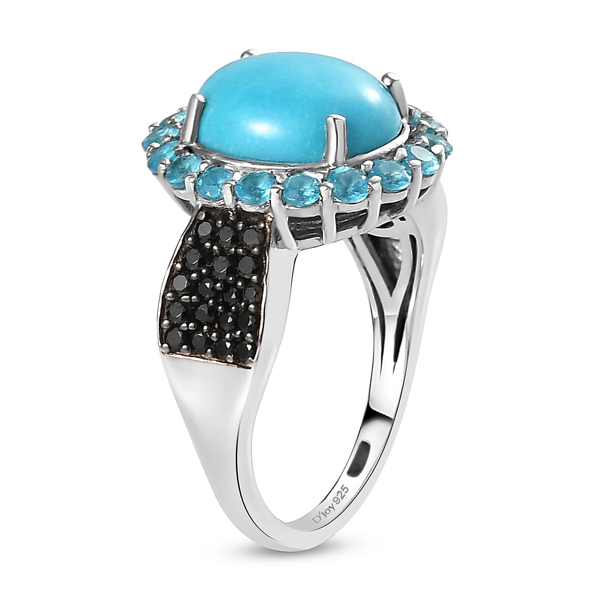 Sleeping Beauty Turquoise and Multi Gemstone Halo Ring in Rhodium & Platinum Over Sterling Silver (Size 7.0) 3.75 ctw image number 3