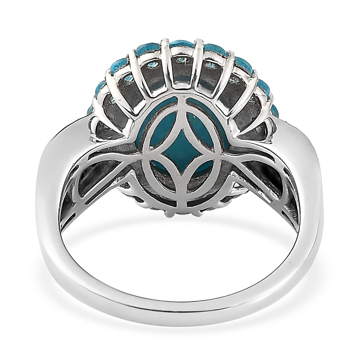 Sleeping Beauty Turquoise and Multi Gemstone Halo Ring in Rhodium & Platinum Over Sterling Silver (Size 7.0) 3.75 ctw image number 4