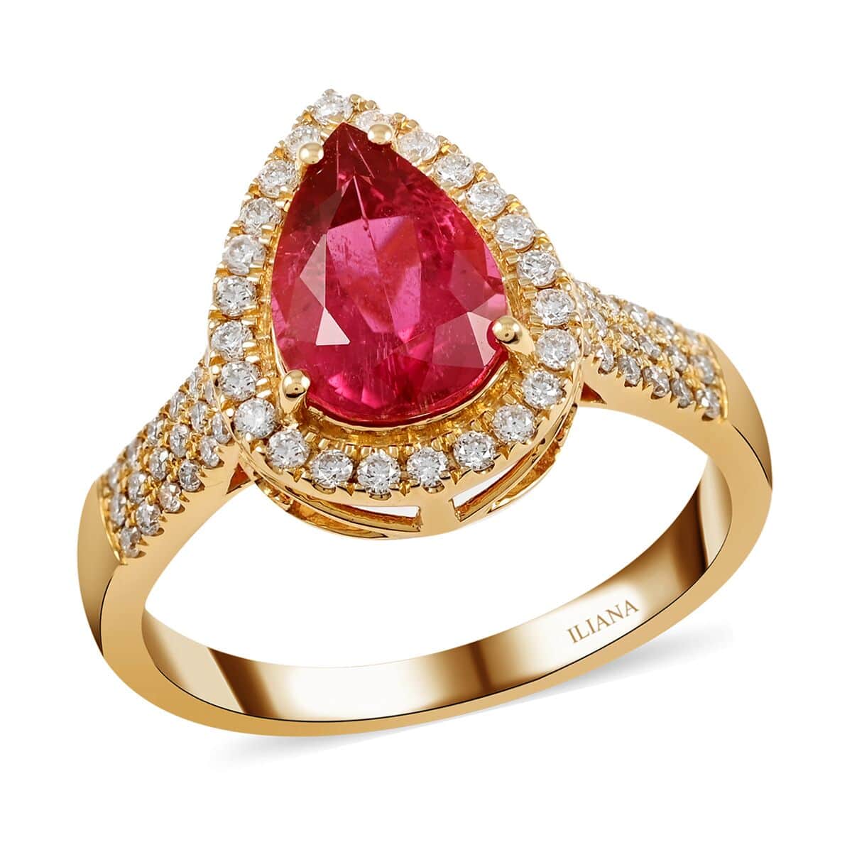 Certified & Appraised ILIANA 18K Yellow Gold AAA Ouro Fino Rubellite and G-H SI Diamond Ring 4.70 Grams 2.10 ctw image number 0