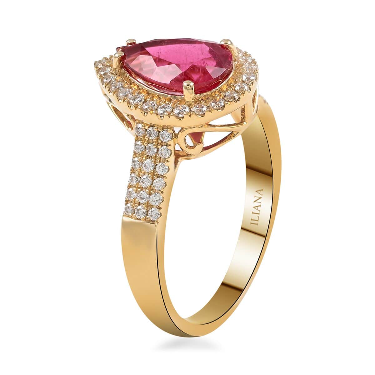 Certified & Appraised ILIANA 18K Yellow Gold AAA Ouro Fino Rubellite and G-H SI Diamond Ring 4.70 Grams 2.10 ctw image number 3