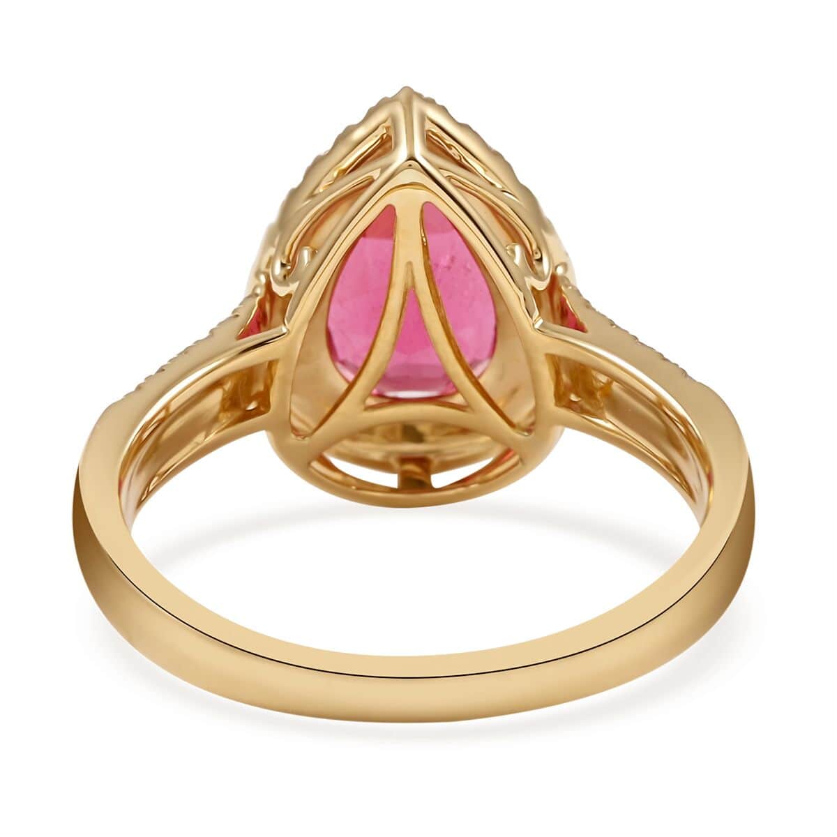 Certified & Appraised ILIANA 18K Yellow Gold AAA Ouro Fino Rubellite and G-H SI Diamond Ring 4.70 Grams 2.10 ctw image number 4