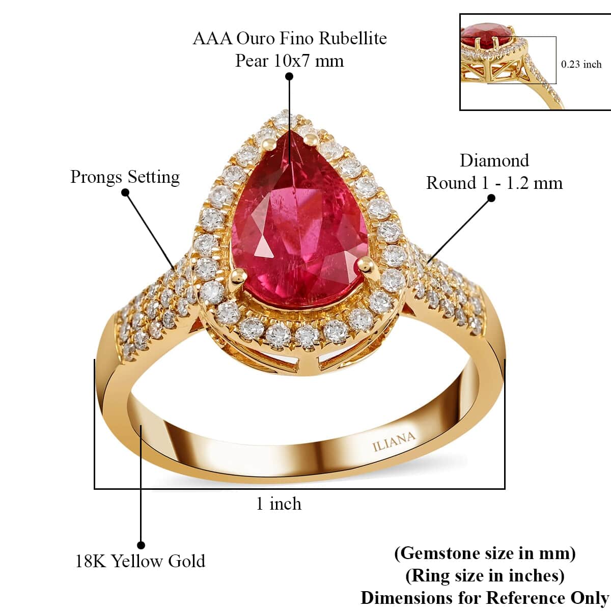 Certified & Appraised ILIANA 18K Yellow Gold AAA Ouro Fino Rubellite and G-H SI Diamond Ring 4.70 Grams 2.10 ctw image number 5