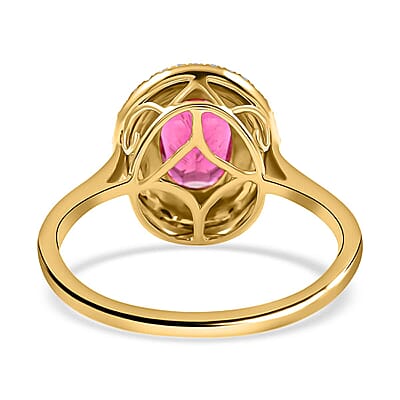 Certified & Appraised Iliana 18K Yellow Gold AAA Ouro Fino Rubellite and G-H SI Diamond Double Halo Ring (Size 7.0) 1.60 ctw