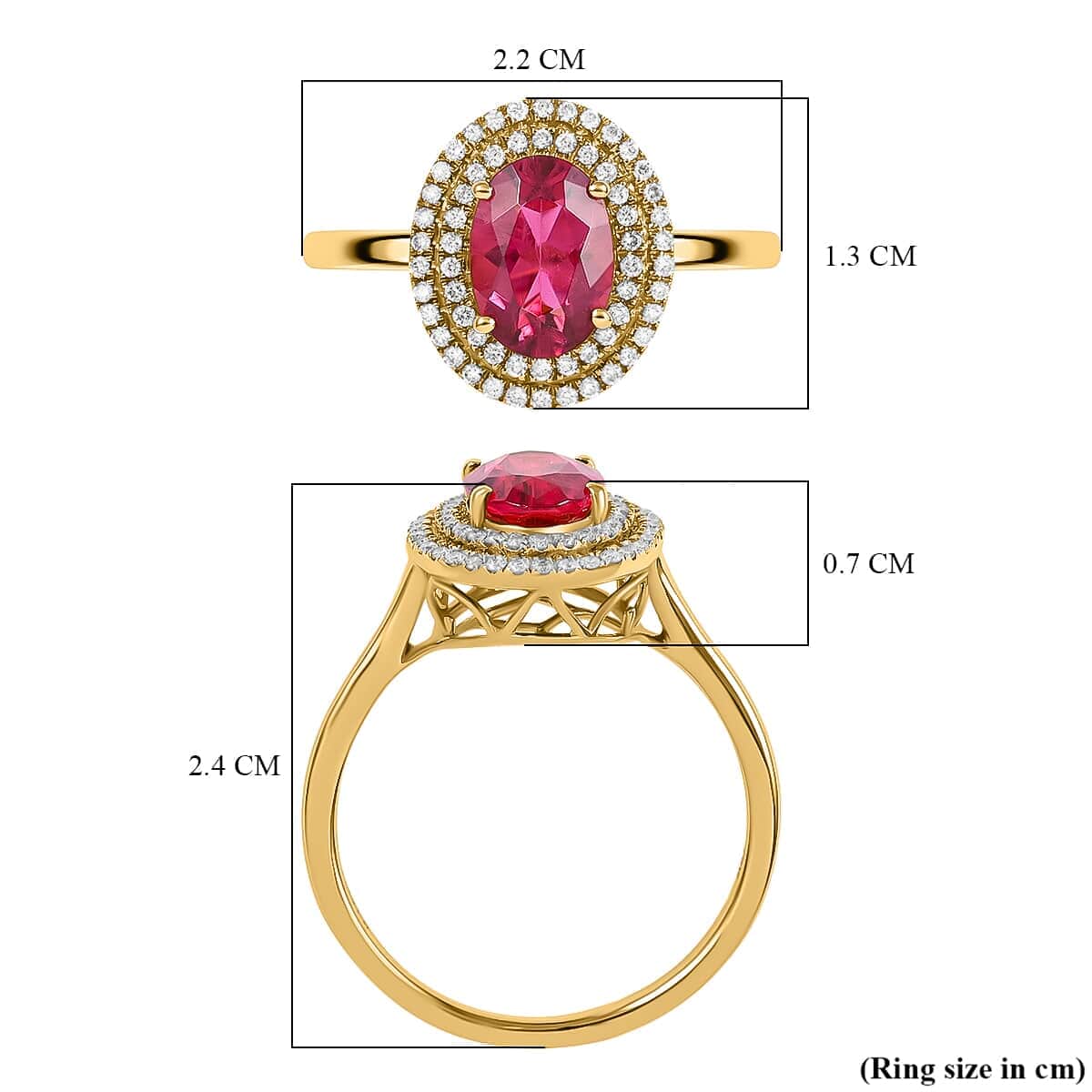 Certified & Appraised ILIANA 18K Yellow Gold AAA Ouro Fino Rubellite and G-H SI Diamond Double Halo Ring (Size 7.0) 3.52 Grams 1.60 ctw image number 5