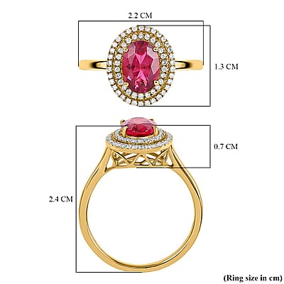 Certified & Appraised Iliana 18K Yellow Gold AAA Ouro Fino Rubellite and G-H SI Diamond Double Halo Ring (Size 7.0) 1.60 ctw