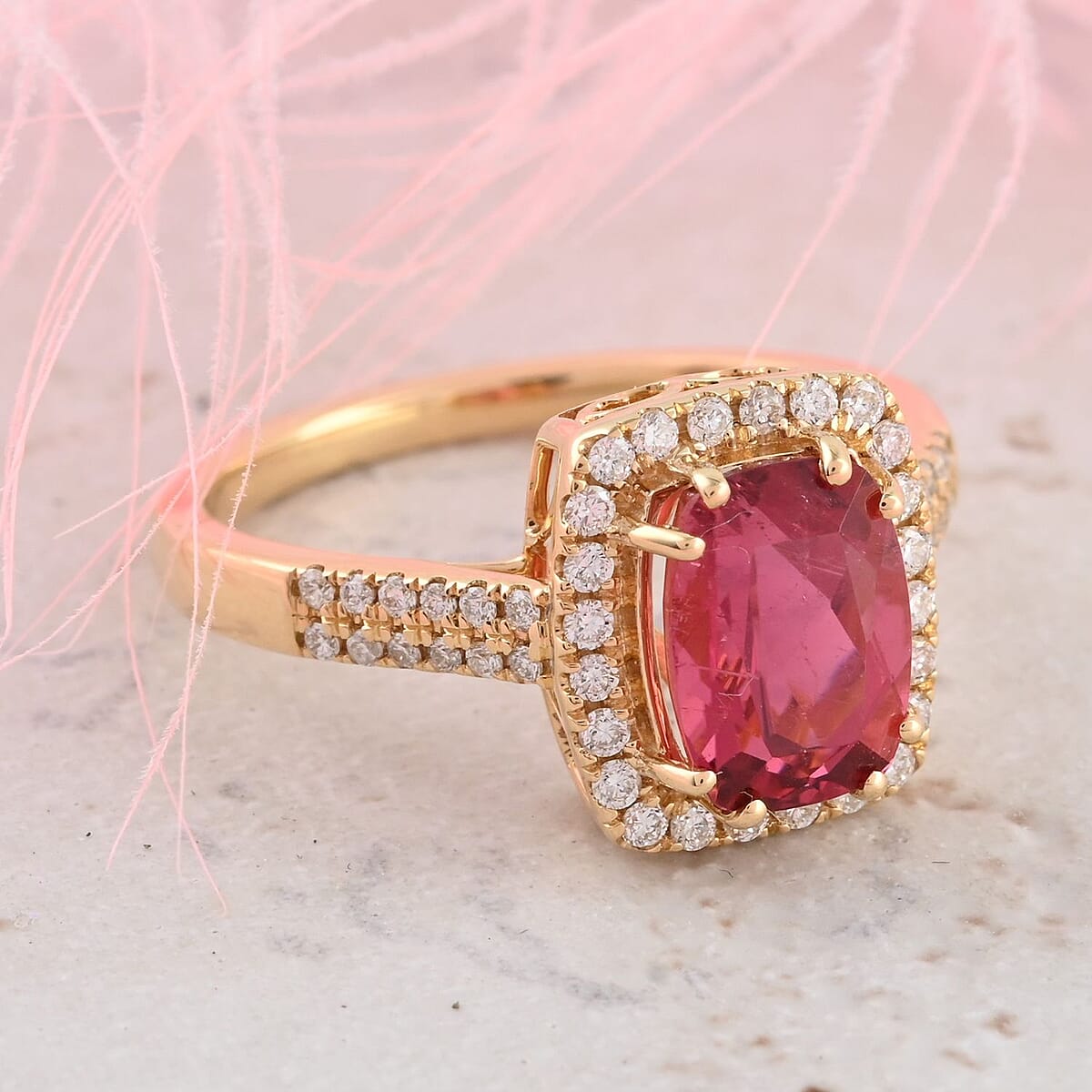Certified & Appraised Iliana 18K Yellow Gold AAA Ouro Fino Rubellite and G-H SI Diamond Ring (Size 6.0) 4.15 Grams 2.30 ctw image number 1