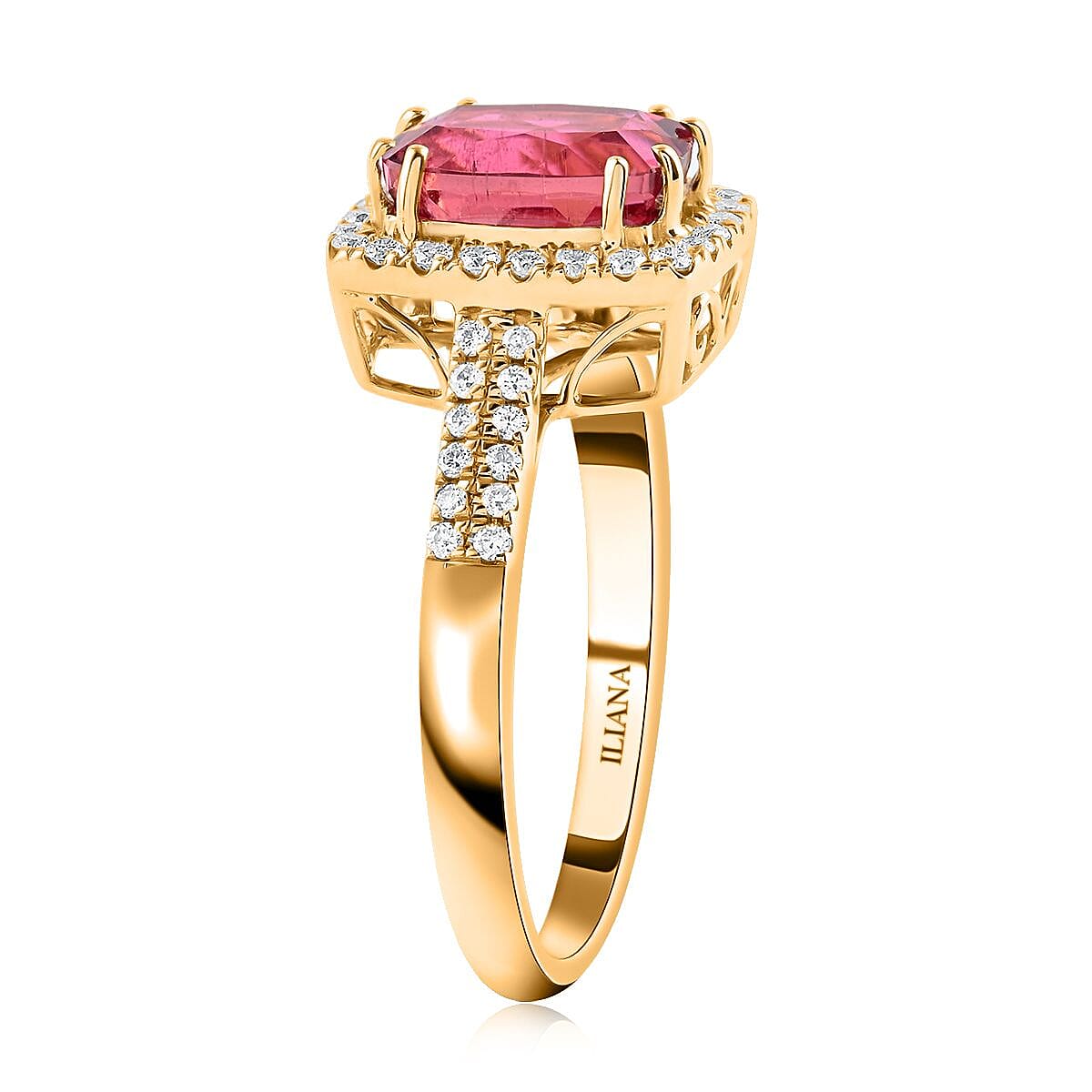 Certified & Appraised Iliana 18K Yellow Gold AAA Ouro Fino Rubellite and G-H SI Diamond Ring (Size 6.0) 4.15 Grams 2.30 ctw image number 3