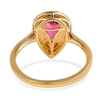 Certified & Appraised Iliana AAA Ouro Fino Rubellite and G-H SI Diamond 1.80 ctw Double Halo Ring in 18K Yellow Gold (Size 6.0)