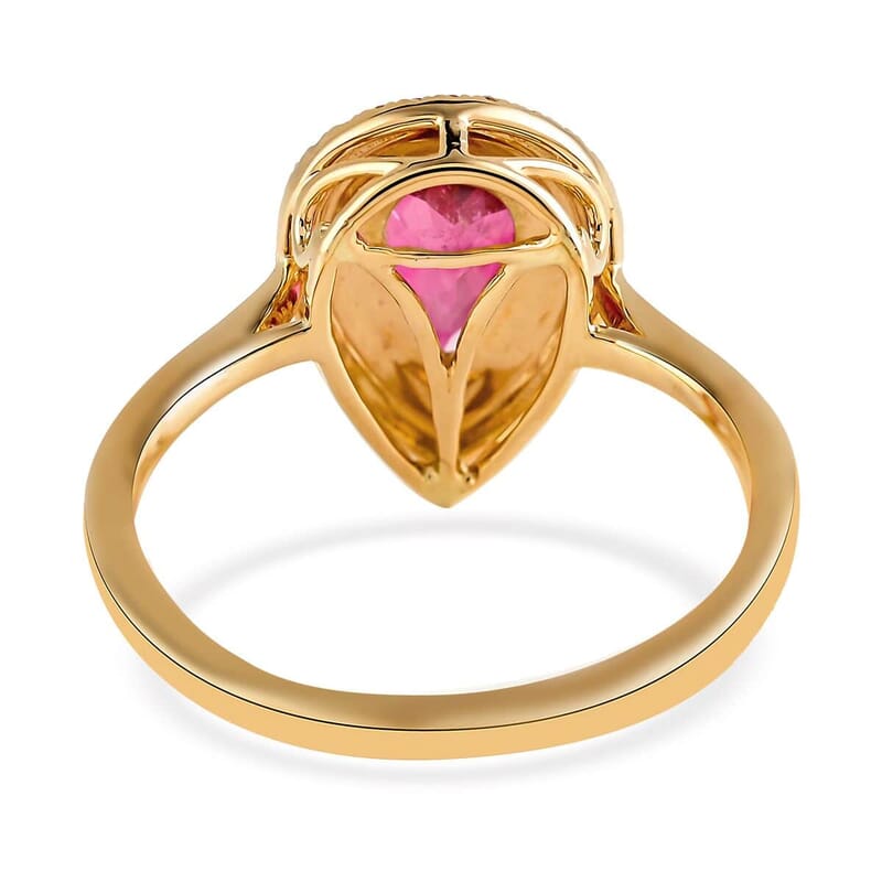 Certified & Appraised Iliana AAA Ouro Fino Rubellite and G-H SI Diamond 1.80 ctw Double Halo Ring in 18K Yellow Gold (Size 6.0)