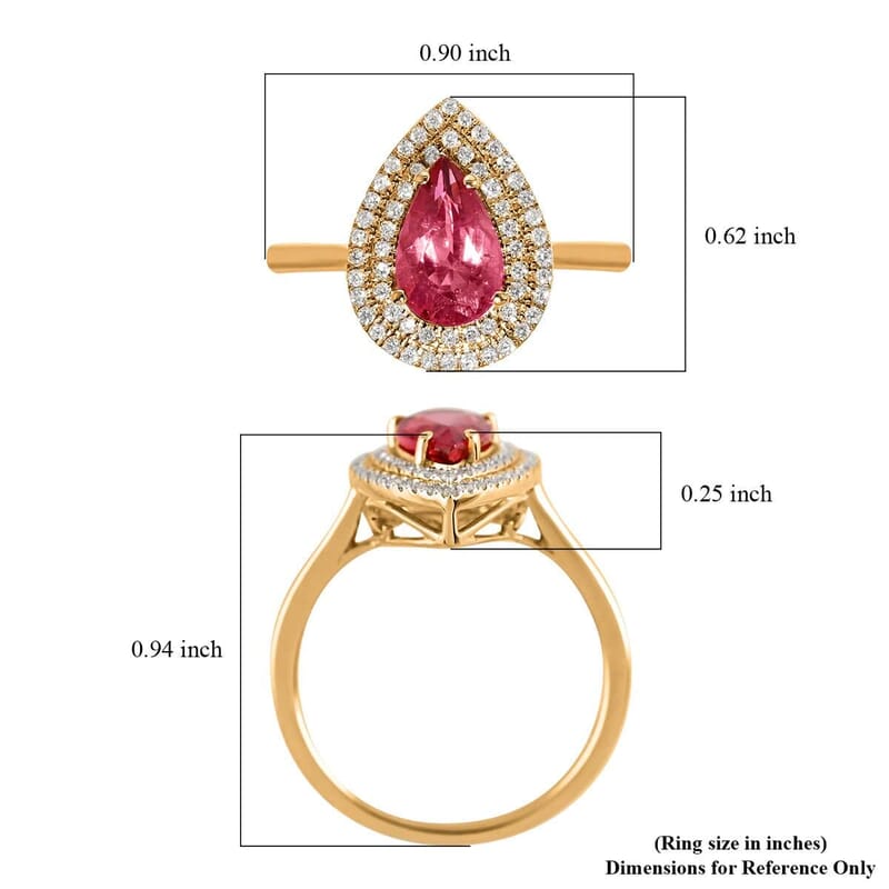 Certified & Appraised Iliana AAA Ouro Fino Rubellite and G-H SI Diamond 1.80 ctw Double Halo Ring in 18K Yellow Gold (Size 6.0)
