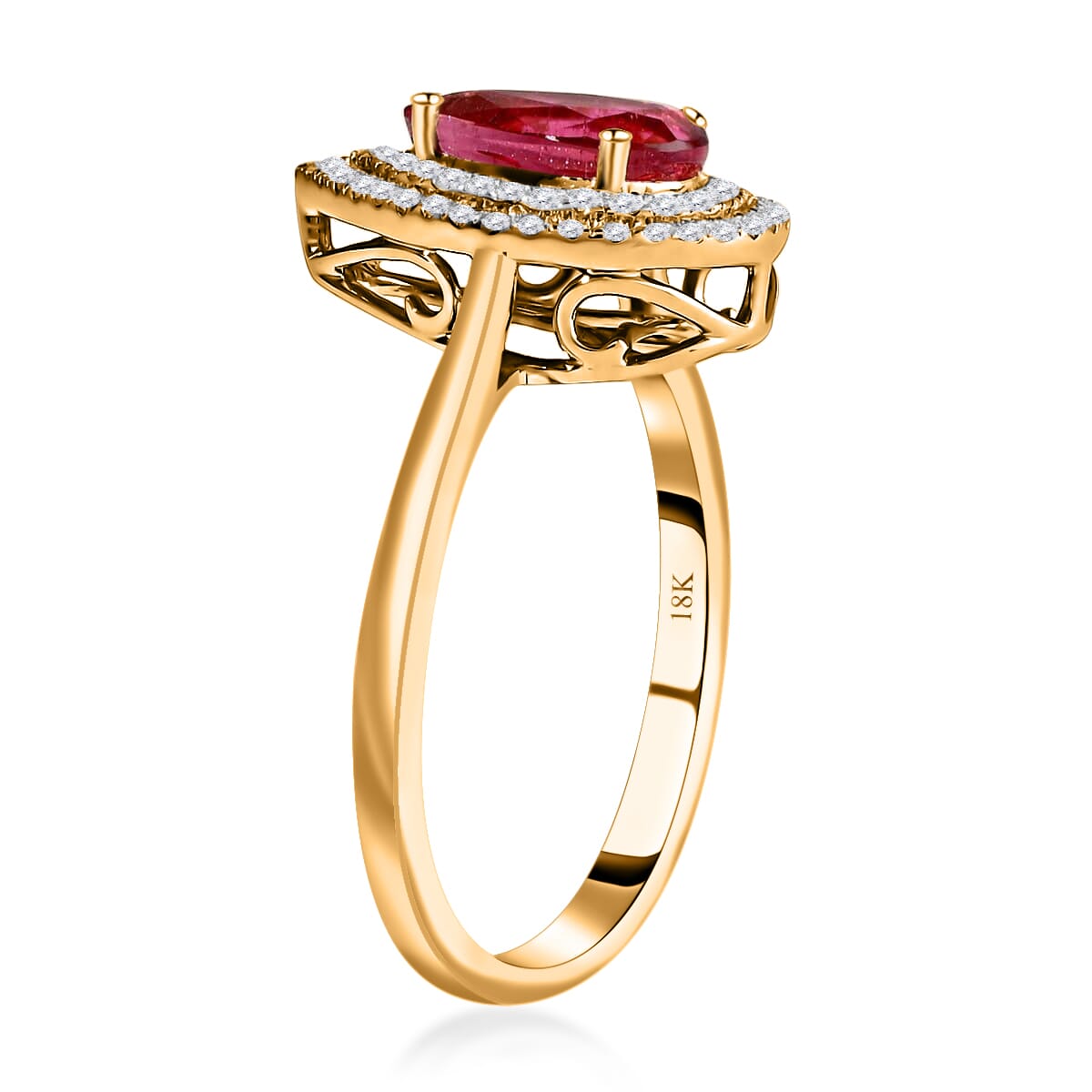 Certified & Appraised Iliana AAA Ouro Fino Rubellite and G-H SI Diamond 1.80 ctw Double Halo Ring in 18K Yellow Gold (Size 8.0) image number 3