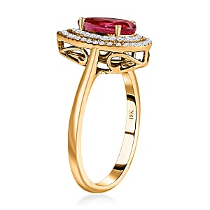 Certified & Appraised Iliana AAA Ouro Fino Rubellite and G-H SI Diamond 1.80 ctw Double Halo Ring in 18K Yellow Gold (Size 8.0)