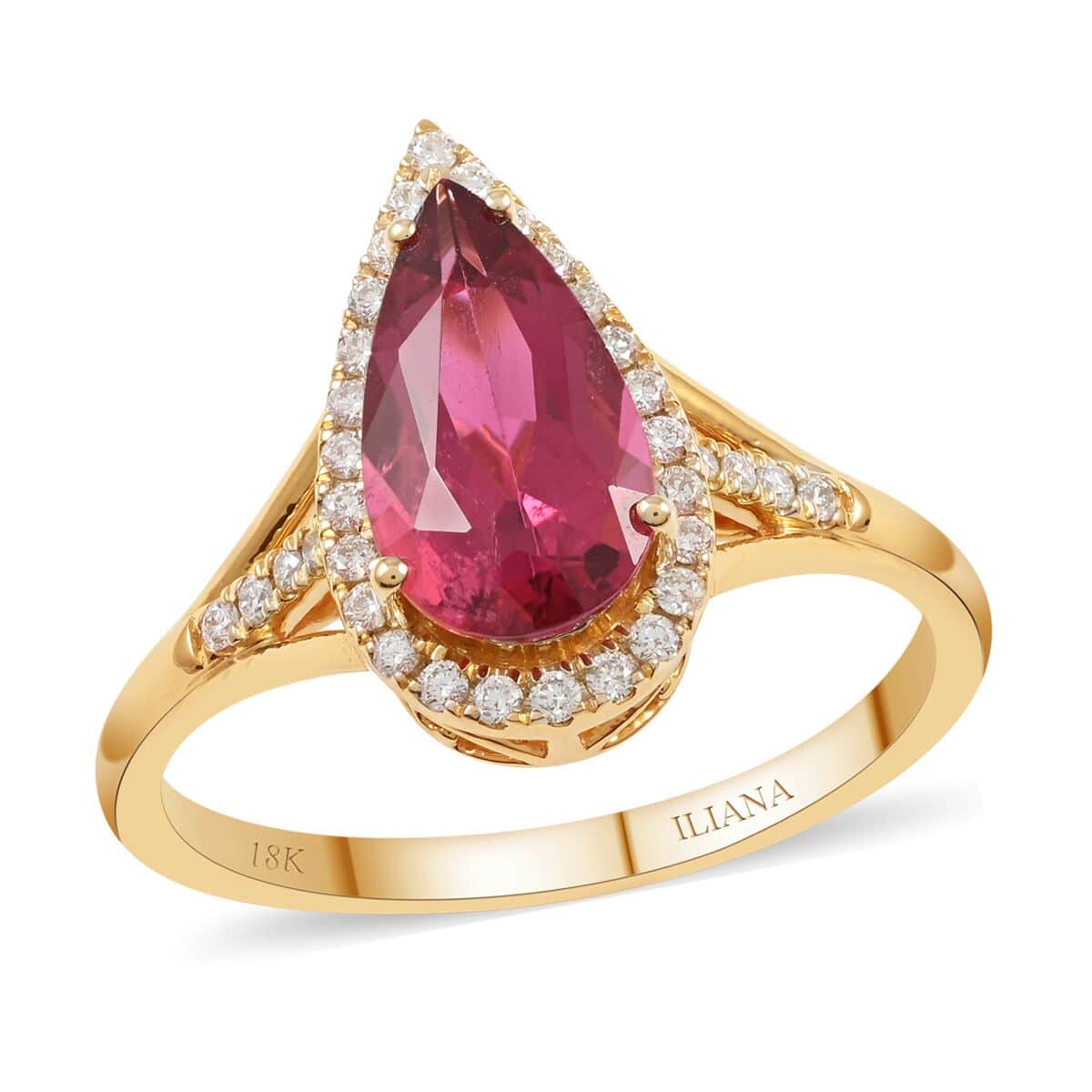 Certified Iliana 18K Yellow Gold AAA Ouro Fino Rubellite and G-H SI Diamond Split Shank Ring (Size 7.0) 4.75 Grams 2.60 ctw image number 0