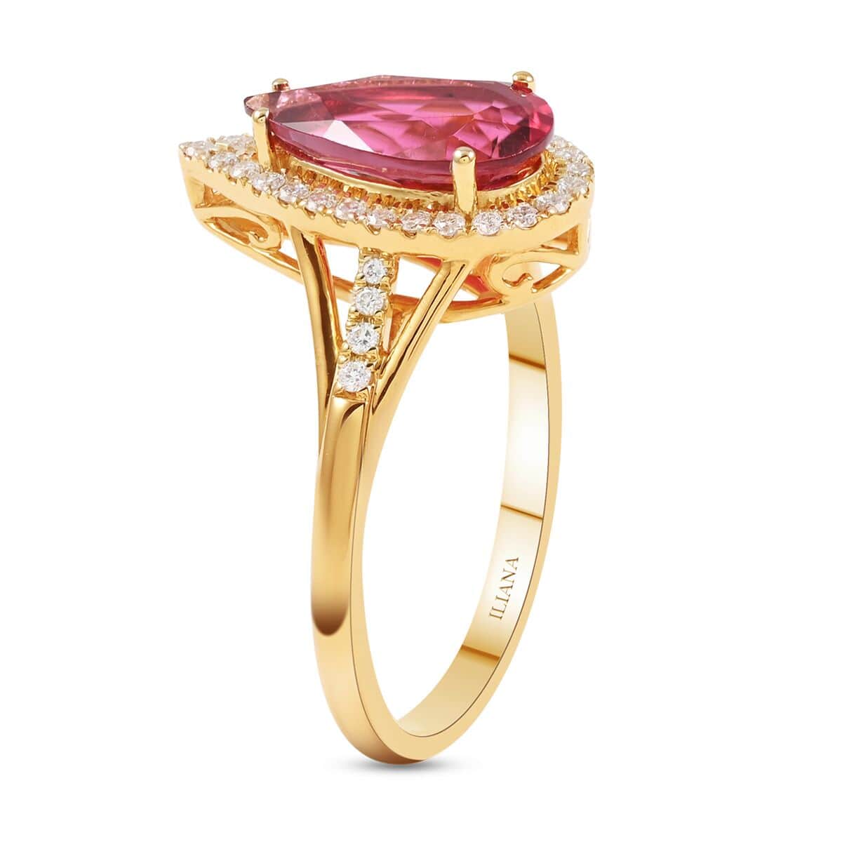 Certified Iliana 18K Yellow Gold AAA Ouro Fino Rubellite and G-H SI Diamond Split Shank Ring (Size 7.0) 4.75 Grams 2.60 ctw image number 3
