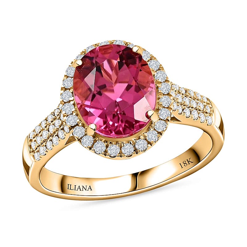 Certified & Appraised Iliana AAA Ouro Fino Rubellite and G-H SI Diamond 3.00 ctw Halo Ring in 18K Yellow Gold (Size 6.0) 4.75 Grams