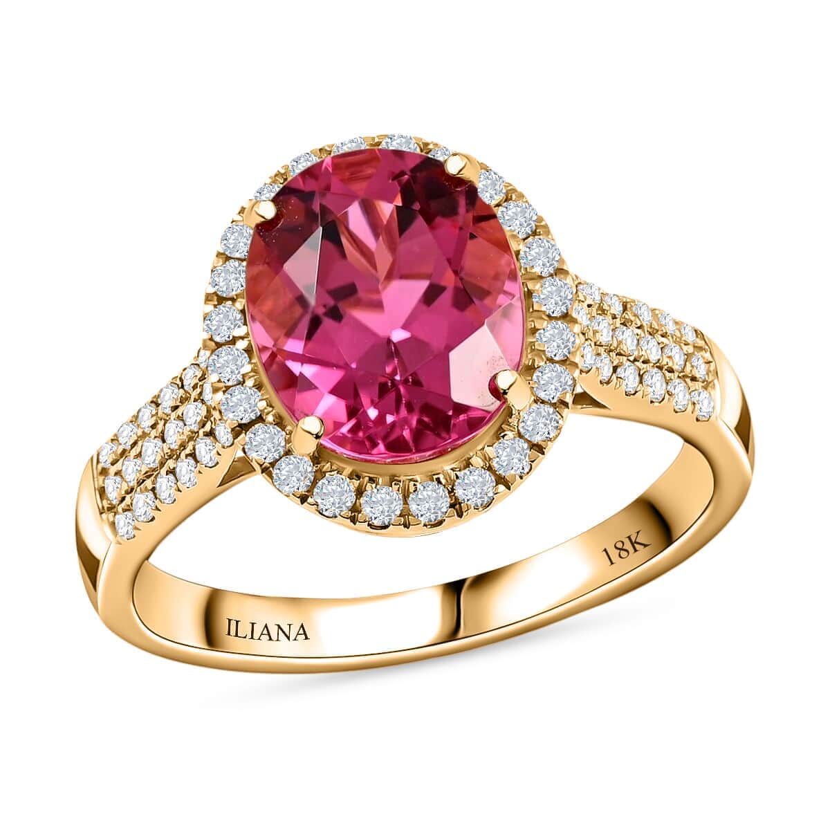 Certified & Appraised Iliana 18K Yellow Gold AAA Ouro Fino Rubellite and G-H SI Diamond Halo Ring (Size 6.0) 4.75 Grams 3.00 ctw image number 0