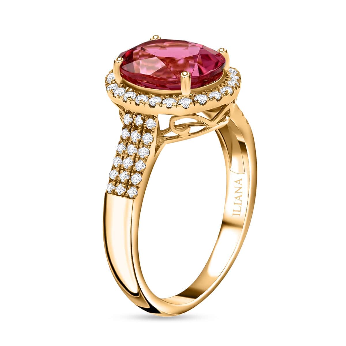 Certified & Appraised Iliana 18K Yellow Gold AAA Ouro Fino Rubellite and G-H SI Diamond Halo Ring (Size 6.0) 4.75 Grams 3.00 ctw image number 3