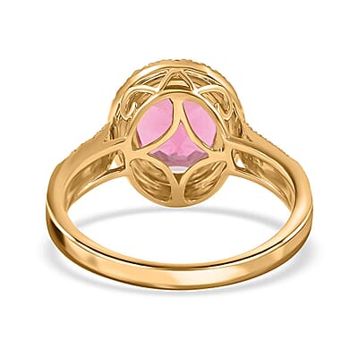 Certified & Appraised Iliana AAA Ouro Fino Rubellite and G-H SI Diamond 3.00 ctw Halo Ring in 18K Yellow Gold (Size 6.0) 4.75 Grams