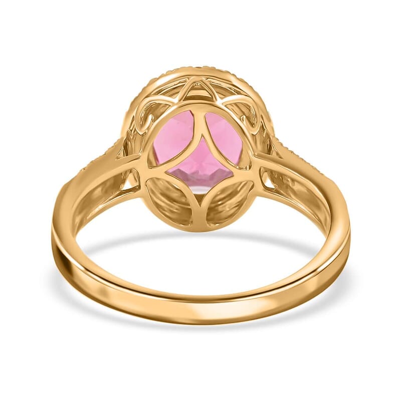 Certified & Appraised Iliana AAA Ouro Fino Rubellite and G-H SI Diamond 3.00 ctw Halo Ring in 18K Yellow Gold (Size 6.0) 4.75 Grams