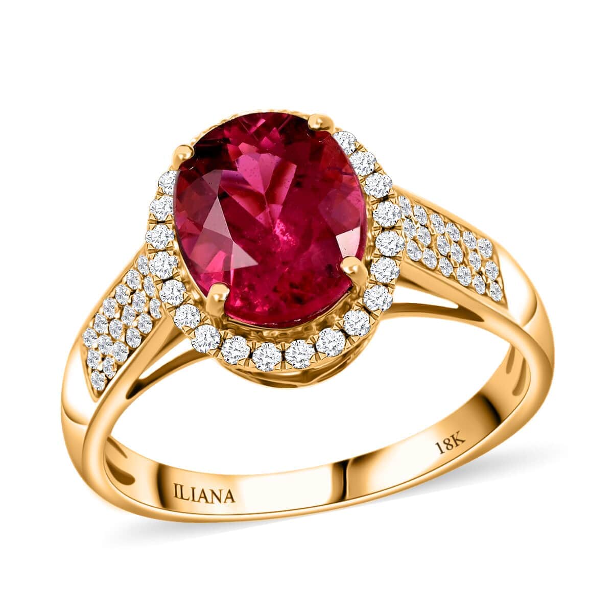 Certified & Appraised ILIANA 18K Yellow Gold AAA Ouro Fino Rubellite and G-H SI Diamond Ring 4.20 Grams 3.00 ctw image number 0