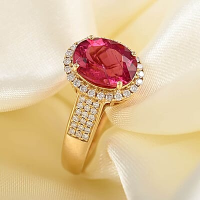 Certified & Appraised Iliana 18K Yellow Gold AAA Ouro Fino Rubellite and G-H SI Diamond Ring (Size 10.0) 4.20 Grams 3.00 ctw