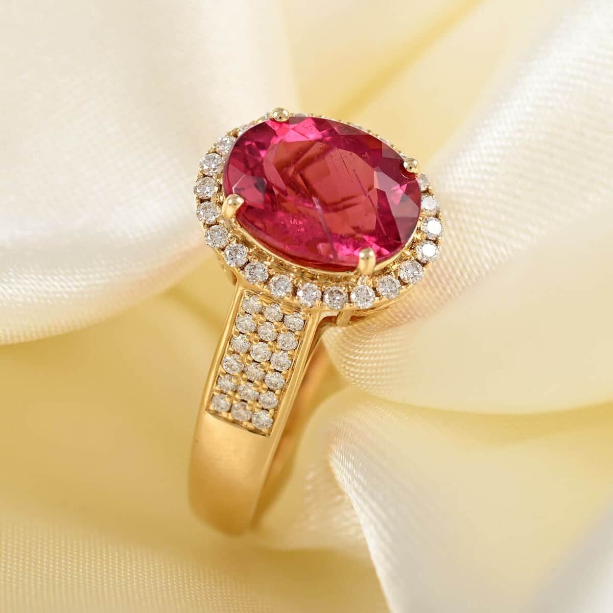 Certified & Appraised Iliana 18K Yellow Gold AAA Ouro Fino Rubellite and G-H SI Diamond Ring (Size 10.0) 4.20 Grams 3.00 ctw image number 1