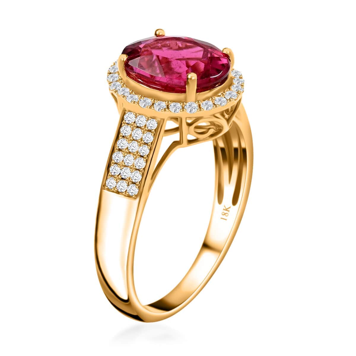 Certified & Appraised ILIANA 18K Yellow Gold AAA Ouro Fino Rubellite and G-H SI Diamond Ring 4.20 Grams 3.00 ctw image number 3