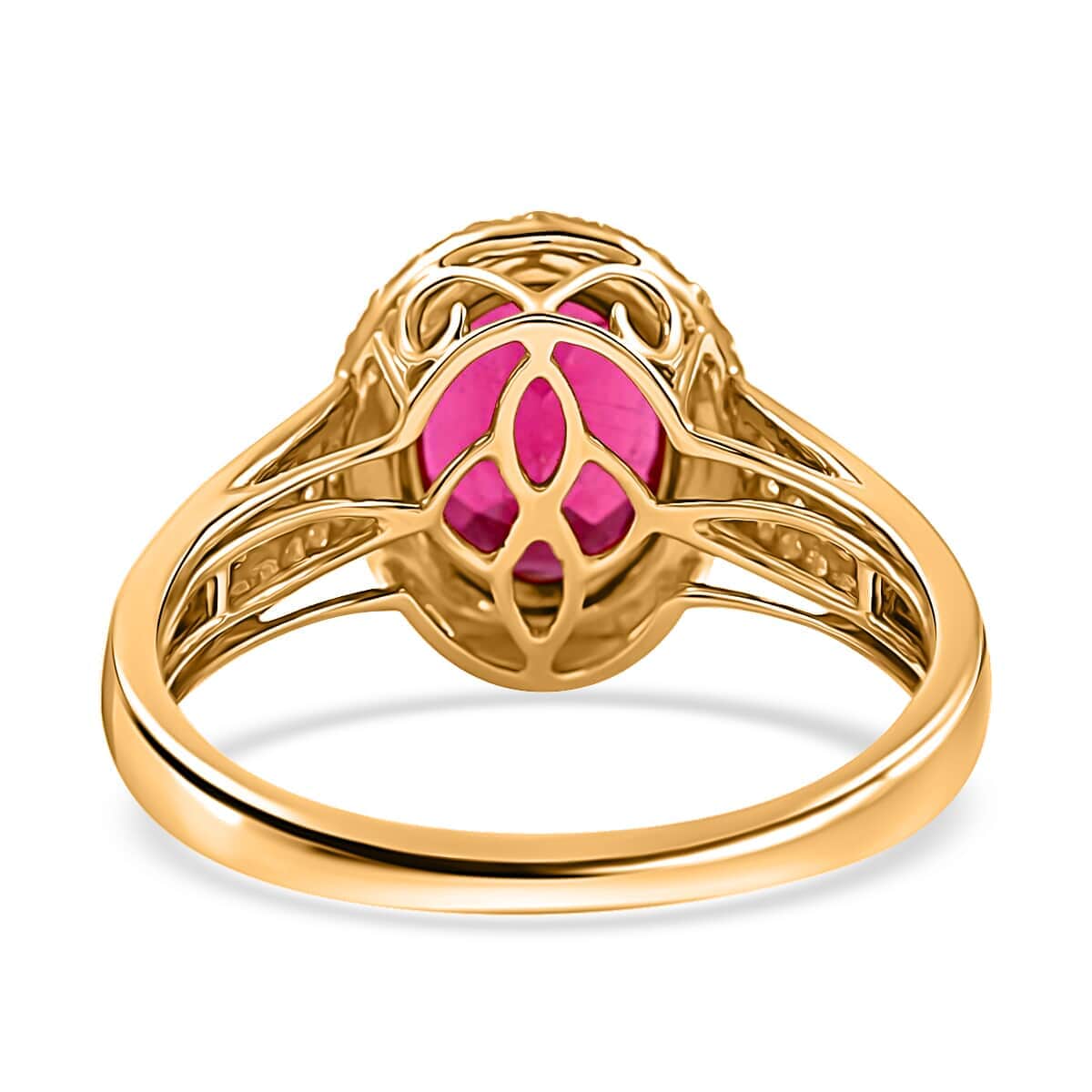 Certified & Appraised Iliana 18K Yellow Gold AAA Ouro Fino Rubellite and G-H SI Diamond Ring (Size 10.0) 4.20 Grams 3.00 ctw image number 4