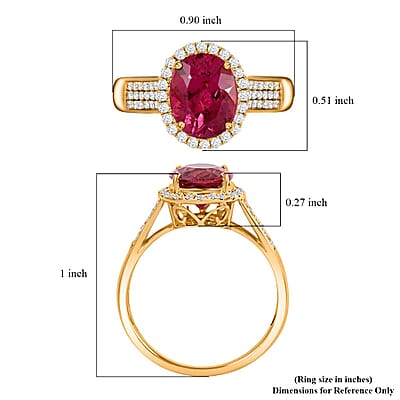 Certified & Appraised Iliana 18K Yellow Gold AAA Ouro Fino Rubellite and G-H SI Diamond Ring (Size 10.0) 4.20 Grams 3.00 ctw