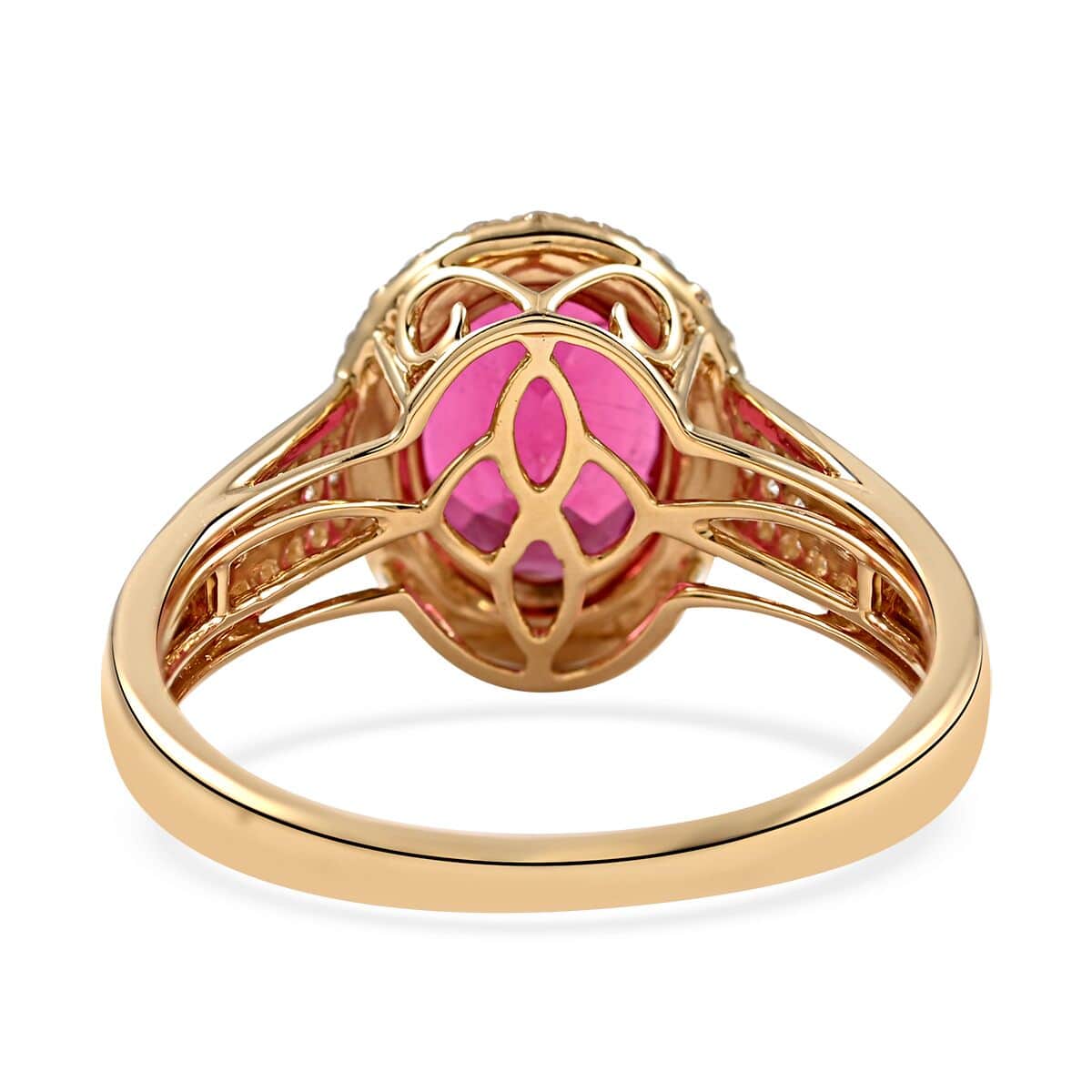 Certified & Appraised Iliana 18K Yellow Gold AAA Ouro Fino Rubellite and G-H SI Diamond Ring (Size 6.0) 4.20 Grams 3.00 ctw image number 4