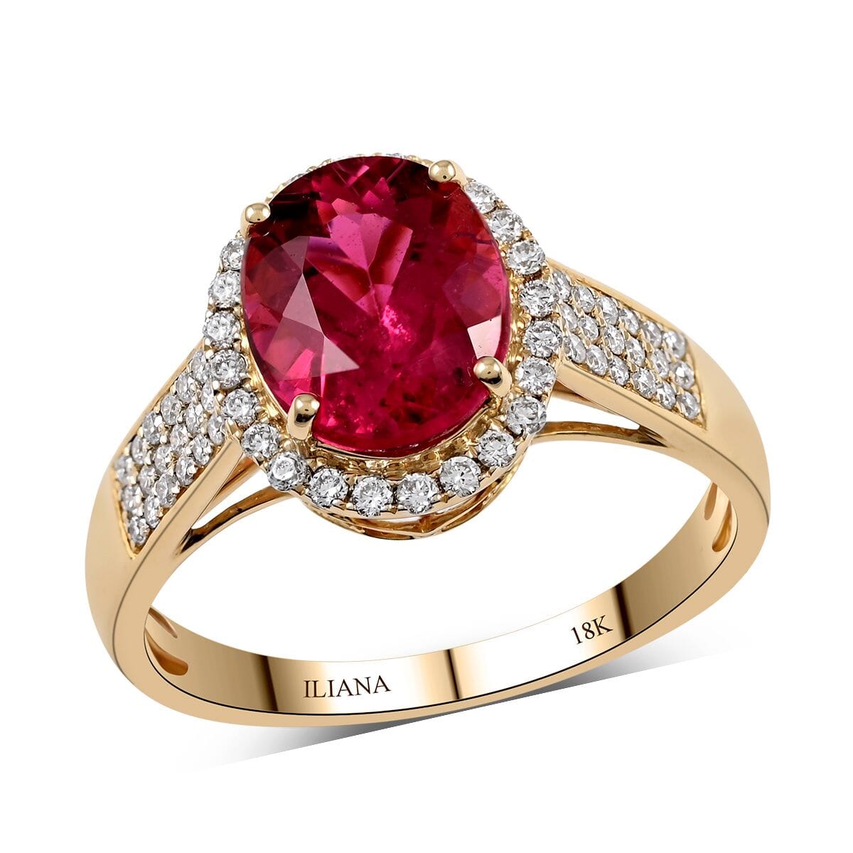 Certified & Appraised Iliana 18K Yellow Gold AAA Ouro Fino Rubellite and G-H SI Diamond Ring (Size 8.0) 4.20 Grams 3.00 ctw image number 0