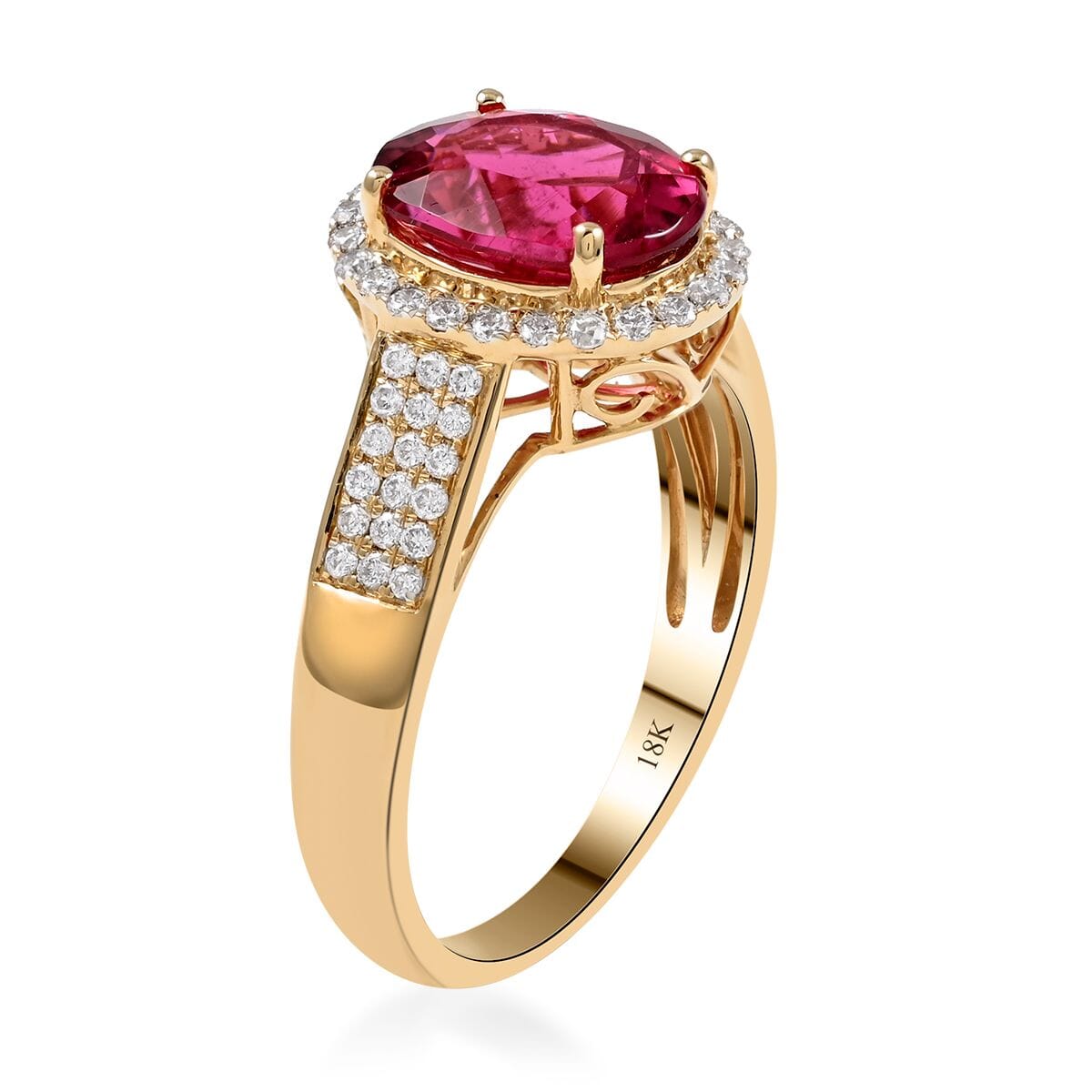Certified & Appraised Iliana 18K Yellow Gold AAA Ouro Fino Rubellite and G-H SI Diamond Ring (Size 8.0) 4.20 Grams 3.00 ctw image number 3
