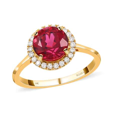 Certified & Appraised Iliana 18K Yellow Gold AAA Ouro Fino Rubellite and G-H SI Diamond Halo Ring (Size 7.0) 3 Grams 2.45 ctw image number 0