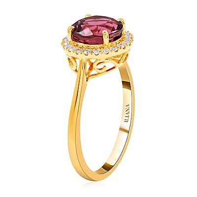Certified & Appraised Iliana 18K Yellow Gold AAA Ouro Fino Rubellite and G-H SI Diamond Halo Ring (Size 7.0) 3 Grams 2.45 ctw