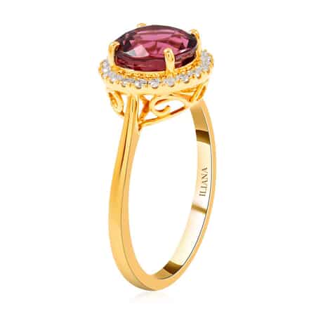 Certified & Appraised Iliana 18K Yellow Gold AAA Ouro Fino Rubellite and G-H SI Diamond Halo Ring (Size 7.0) 3 Grams 2.45 ctw image number 3