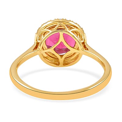 Certified & Appraised Iliana 18K Yellow Gold AAA Ouro Fino Rubellite and G-H SI Diamond Halo Ring (Size 7.0) 3 Grams 2.45 ctw