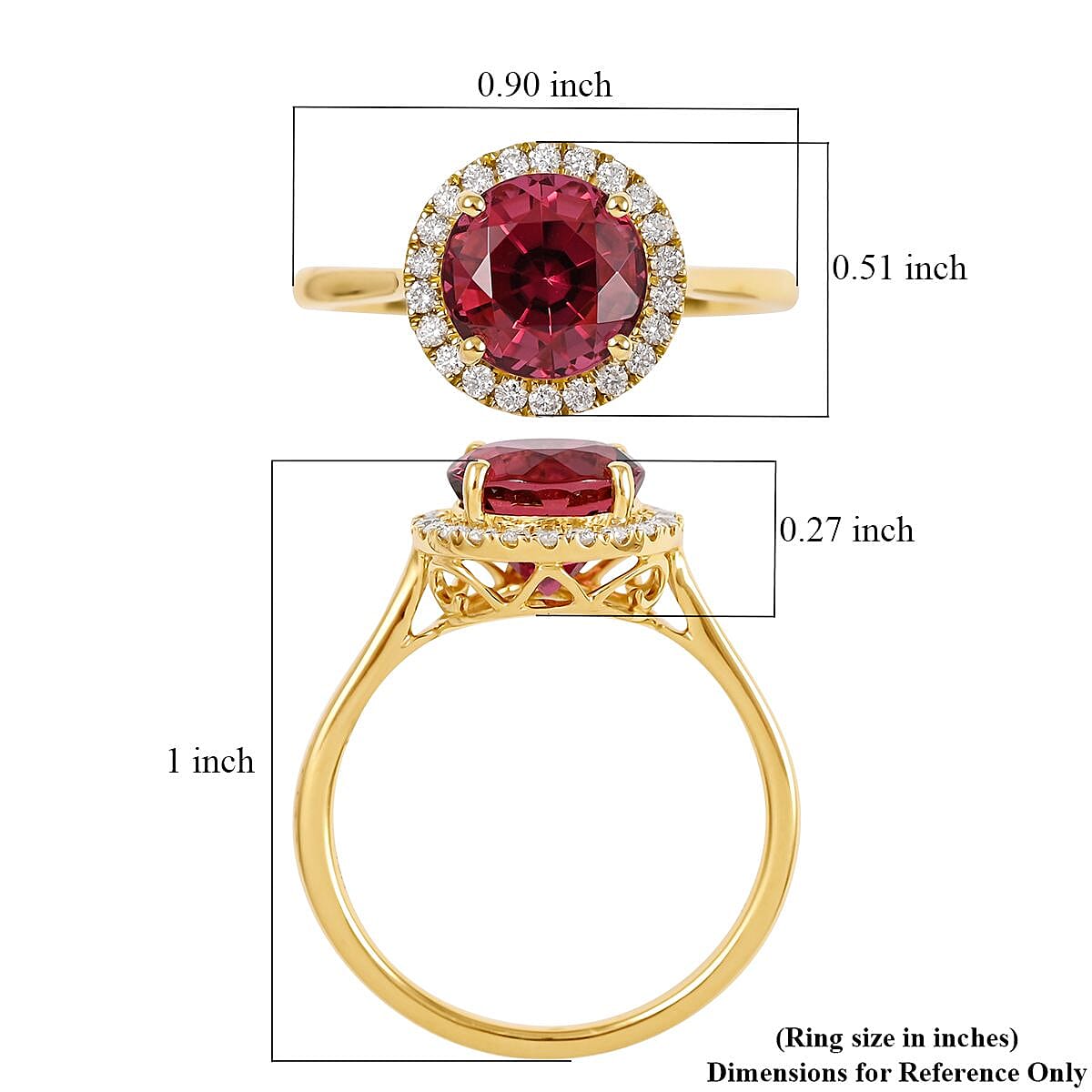 Certified & Appraised Iliana 18K Yellow Gold AAA Ouro Fino Rubellite and G-H SI Diamond Halo Ring (Size 7.0) 3 Grams 2.45 ctw