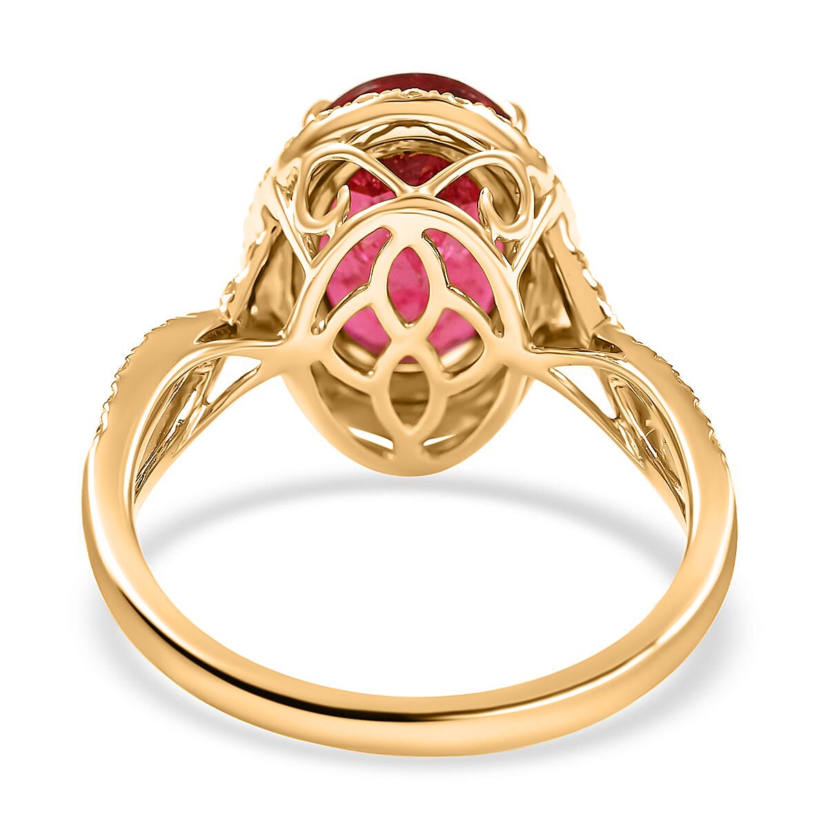 Certified & Appraised Iliana 18K Yellow Gold AAA Ouro Fino Rubellite and G-H SI Diamond Halo Ring (Size 7.0) 4.10 ctw image number 4